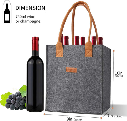 LIFEBEAUTY 6 Bottle Wine Tote Bag, Insulated Thermal Padded Wine Bottle Carrying Cooler Carrier for Travel, Picnic, Great Gift for Wine Lover (Grey)