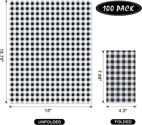 Hunanyume 100 Pack 3 Black and White Gingham Napkins - Ply Disposable Buffalo Plaid Checkered Dinner Napkins, Guest