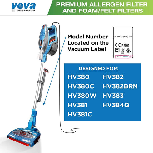 VEVA Premium Vacuum Filter Set, 6 Allergen, 6 Foam, 6 Felt Filters for Shark Rocket DuoClean Model HV380, 381, 382