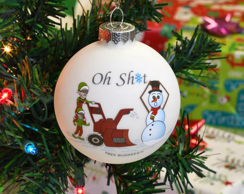 Tree Buddees Oh Sh*t Funny Snowblower vs Snowman Glass Bulb Ornament