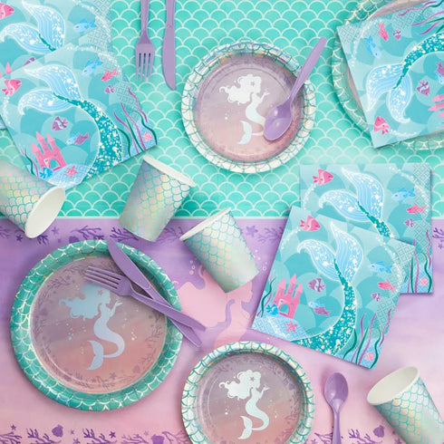 Mermaid Design Beverage Napkins (Pack of 16) - Perfect for Under-the-Sea Themed Parties