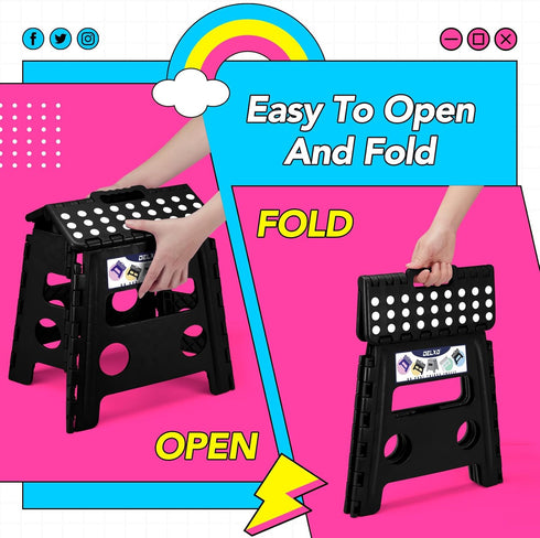 13 inch 2 Pack 300 LBS, Delxo Folding Step Stool, Non-Slip Foldable Stools Up to Step Stool with Handle, Lightweight