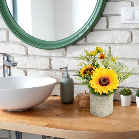 COCOBOO Sunflower Artificial Flowers Pot, Yellow Fake Flower Decor for Home, Bathroom, Kitchen
