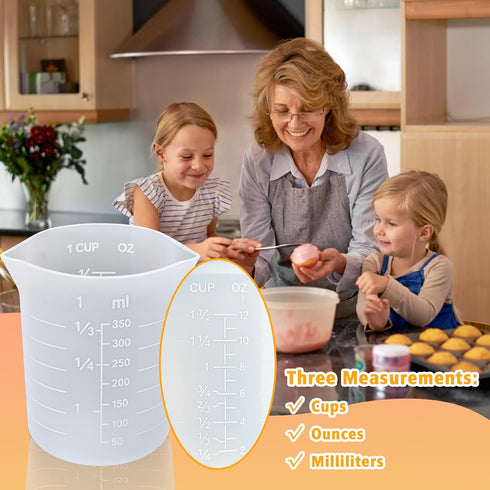 4PCS 250 350ml Palksky Silicone Cups for Melting Chocolate, Silicone Measuring Cups with & Capacity, Reusable Baking