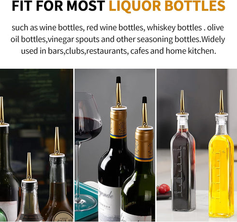 SuproBarware Liquor Bottle Pourers - Stainless Steel with Clean Brush, Rustproof Metal Alcohol Pouring Tubes for Home