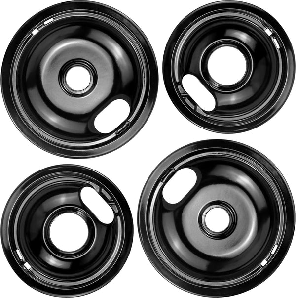 Stove Burner Drip Pans W10288051, 2 Packs 6” and 8" Black Porcelain Covers for Electric Stove