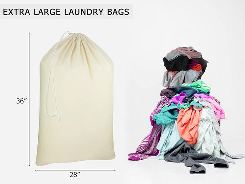COTTON CRAFT Extra Large Laundry Bags, 4 Pack Heavy Duty Cotton Canvas Drawstring Closure Washable Laundry Bag, XL 28 x
