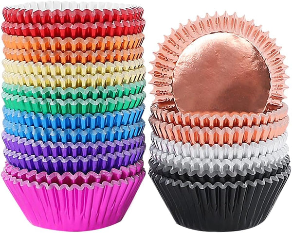 BAKHUK 500pcs Cupcake Liners for Baking, Foil Cupcake Liners, Standard Size 2 Inches, 10 Colors