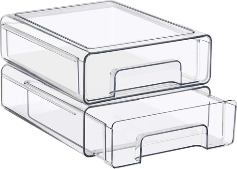 Sorbus Medium Clear Stackable Storage Drawers 2-Pack Plastic Organizer Bins with Handles