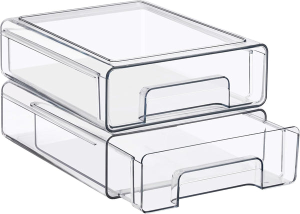 Sorbus Medium Clear Stackable Storage Drawers 2-Pack Plastic Organizer Bins with Handles