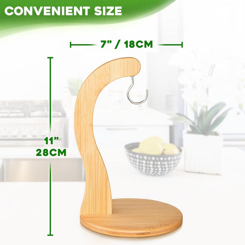Countertop, Banana Holder w/ Hanging Hook, Rustic Wooden Grape Stand for Kitchen Bamboo Fruit Hanger To Keep Bananas