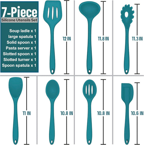 E-far 7-Piece Silicone Cooking Utensils Set - Blue Heat Resistant Nonstick Tools for Cookware