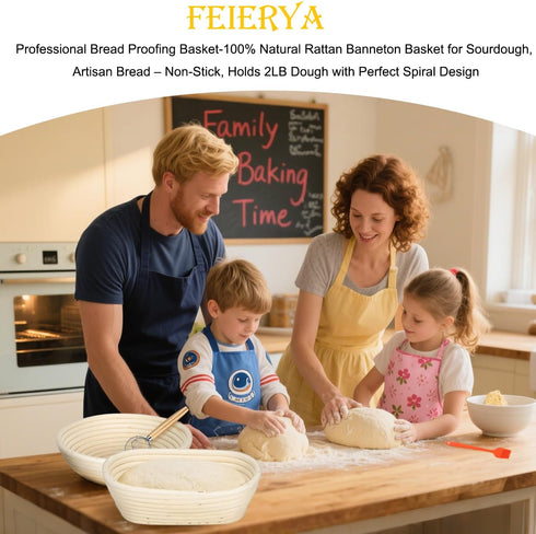 Set Liners,9 Inch 10 Inch FEIERYA Banneton Bread Proofing Basket with Round & Oval Sourdough Baking Kit