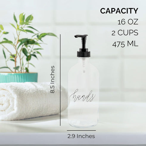 Cornucopia Brands 16oz Pump Bottles, Clear, Set of 2, Pump Dispensers for Kitchen and Home