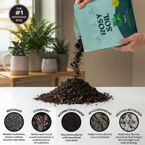4qt Rosy Soil Herb Mix - Organic Potting Mix for Herbs - Enriched with Biochar, Worm Castings for Root Development