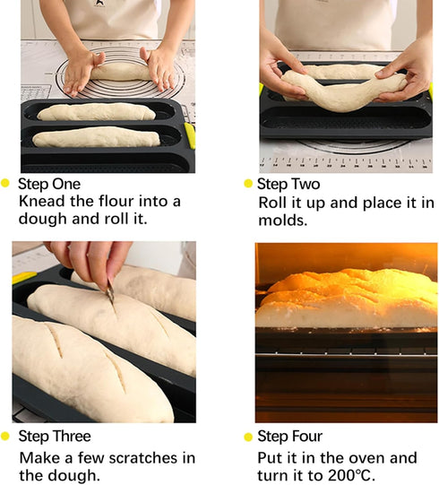4-Cavity Silicone Bread Loaf Pan, Nonstick Sourdough & Heat Resistant Baguette Bread Pan, Silicone Molds for Baking