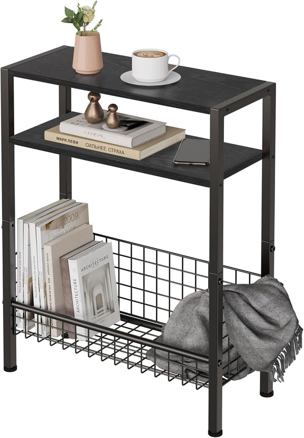 DIY Narrow Side Table, 3 Tier End Table with Various Storage Basket,