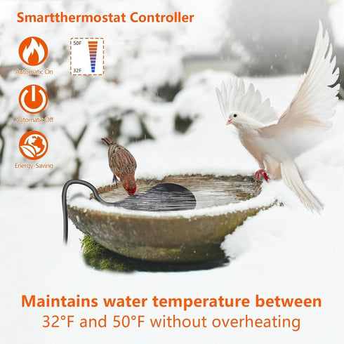 60W De-icer Submergible Bird Bath Heater Thermostatic Controlled Chicken Water Heater for Outdoors in Winter Animal