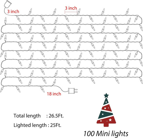 Minetom 2 Pack Clear Christmas Lights - 26.5 Feet, 100 Counts Mini String Lights, Waterproof for Indoor Outdoor