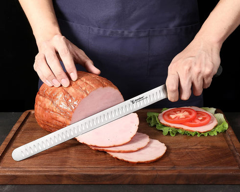 12 Inch Carving Knife with Razor Sharp Blade, Granton Edge for Cutting Smoked Brisket, BBQ Meat, Turkey