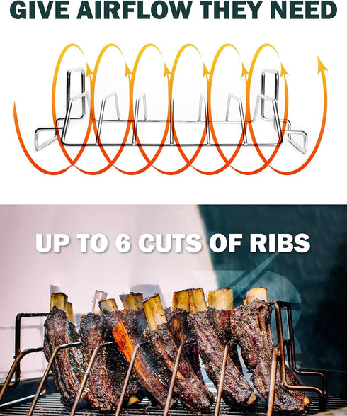 BONPAZ 18" Rib and Roast Rack for Big Green Egg, Turkey Roasting Rack for Grilling and Smoking - Stainless Steel Pan