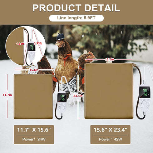 15.7 23.6 inch Chicken Heating Pad Chick Brooder Pad Poultry Heated Mat Adjustable Digital Thermostat Brood Heater