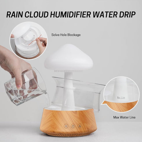 300ml 7 Rain Water Drop Humidifier - Mushroom Cloud Lamp Humidifier, Essential Oil Diffusers, White Noise Aromatherapy
