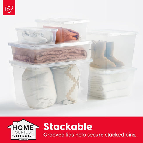 IRIS USA 7 Quarts Plastic Storage Container Bin with Latching Lid - 12 Pack, Stackable for Organization