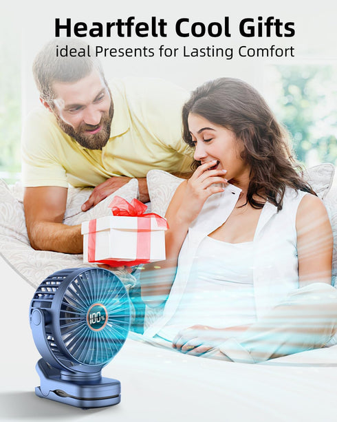 3.5" Rechargeable Clip On Fan Small Portable with Strong Clamp Grip, 3-Speed & LED Display, Blue