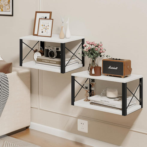 Homode Floating Night Stand, Modern Bedside Shelf Wall Mount, Wood Hanging Nightstand with Wire Hole, Floating Side