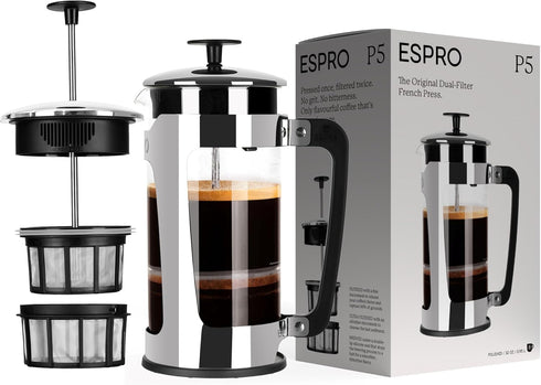 ESPRO P5 French Press - Double Micro-Filtered Coffee and Tea Maker, Grit-Free and Bitterness-Free Brews, Durable