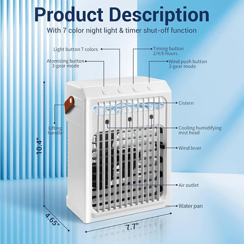 gootu Conditioners,1000ML Conditioner,3 Cooler,2/4/6H OFF,7Color Portable Air Portable AC Unit,Personal Small Air Speed