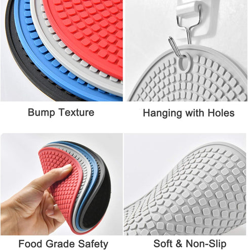 2 Pcs Round Silicone Trivets Pot Holder Mats, Extra Thick Silicone Trivets Heat Resistant hot Pads, Non-Slip Insulation