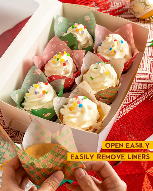 Katbite Christmas Tulip Cupcake Liners 200PCS, Muffin Baking Holders, Baking Cups, Cupcake Wrappers