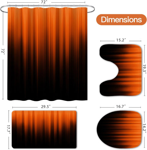 4 Set Set, Set Litabel Pcs Orange and Black Gradient Shower Curtain with Rugs and Toilet Lid Cover, Modern Simple