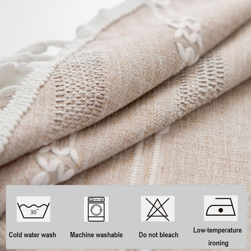 24 Inch Round Linen Light Coffee Small Tablecloth Farmhouse Embroidered Bedside Table Cover Washable Wrinkle Resistant