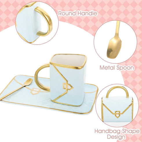 JIEYAO Set 4, 10 Oz/ 310 ml Handbag Coffee Mugs of Handbag Ceramic Tea Cup, Cute Purse Gift Mug with Saucer Spoon