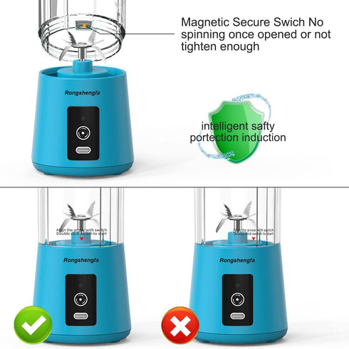 Portable Blender, Mini Personal Blender Bottles for shakes and smoothies,Cordless with USB-C Rechargeable To Go Mixer Electric Blender juicer Cup for Fruit Juice Protein mixes (Blue) by Rongshengfa