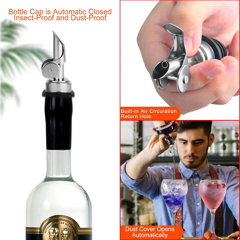BALTRE 6PCS 3/4" Liquor Bottle Pourers, Auto Flip Olive Oil Dispenser Spout, Weighted Stainless Steel Alcohol Pourer