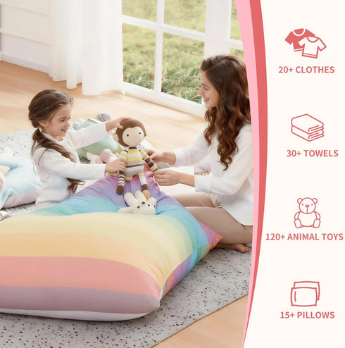 250L Nobildonna Stuffed Animal Storage Bean Bag Chair Cover for Kids Teens (No Filler) Washable Large Beanbag Cover