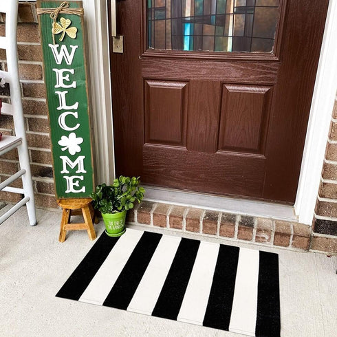 Collive Black and White Striped Outdoor Rug, 24"x 35", Washable Front Christmas Door Mat for Entryway