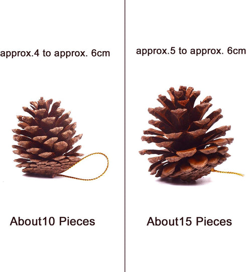 Whaline 25 Pcs Christmas Pine Cones Decoration with String, Natural Rustic Pinecones Bulk Ornaments for Crafting