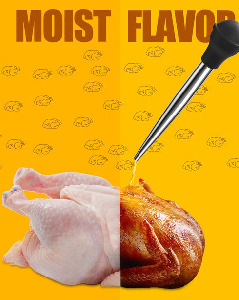ARRITZ Long Turkey Baster, Stainless Steel Baster for Cooking with Cleaning Brush and 2 Syringe Needles