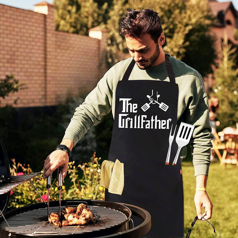 Grill Aprons for Men Dad, The Grill Father Apron, Funny Chef BBQ Apron with 2 Pockets