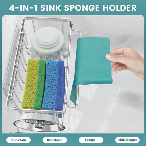 4-in-1 StorageRight Sponge Holder for Kitchen Sink, Sink Caddy Organizers and Storage with Adhesive Hook & Suction