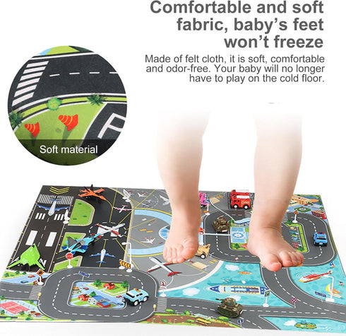 Kids Carpet Playmat Rug, Foldable Non-Slip Car Play Mat Felt Cloth for Playroom, Indoor Outdoor Use, 70×80CM