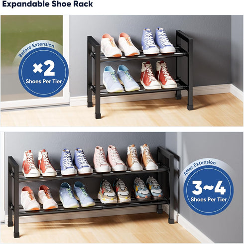 2-Tier Rack,17"-33" Closet,Metal Abiglifty Expandable Shoe Adjustable Shoe Rack for Shoes Shelves for Front Door