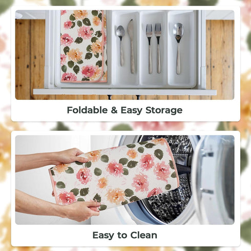 FRESHMINT Printed Dish Drying Mats for Kitchen Counter - 2 Pack Absorbent Reversible Drying Pads, Extra Large 18"x24"