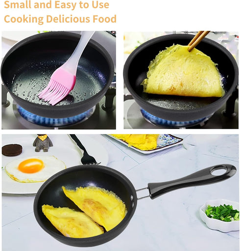 GOWENIC Egg Mini Frying Pan, Black, 12cm Household Small Kitchen Cooker for Frying Eggs