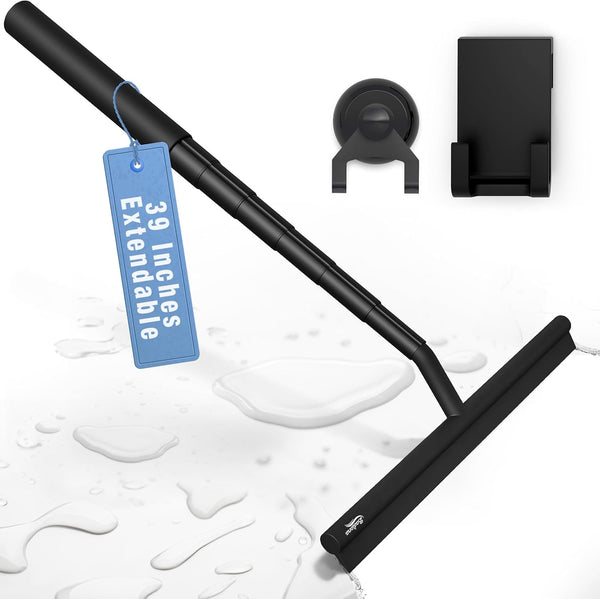 BADIONA Telescopic Shower Squeegee Black - With Suction Hook & up to 100